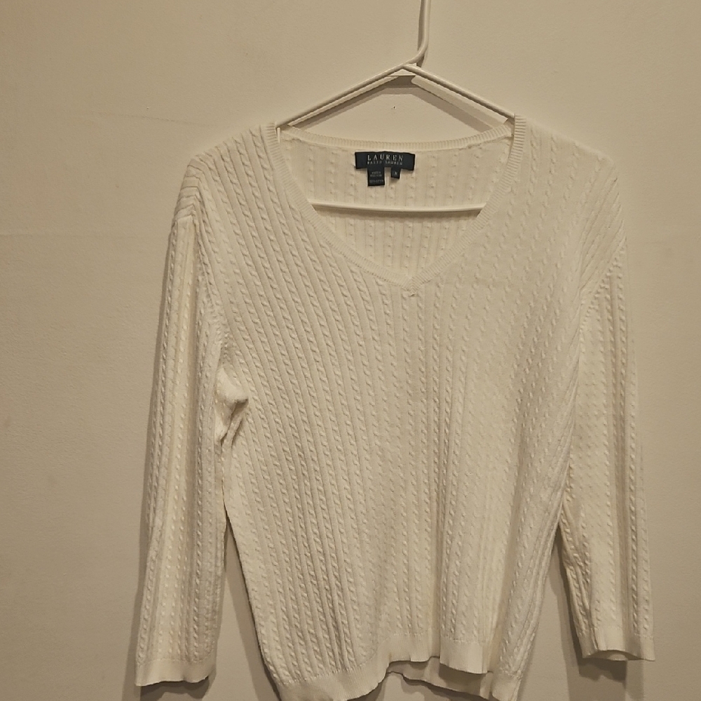 Ralph Lauren Women's White V-Neck Sweater